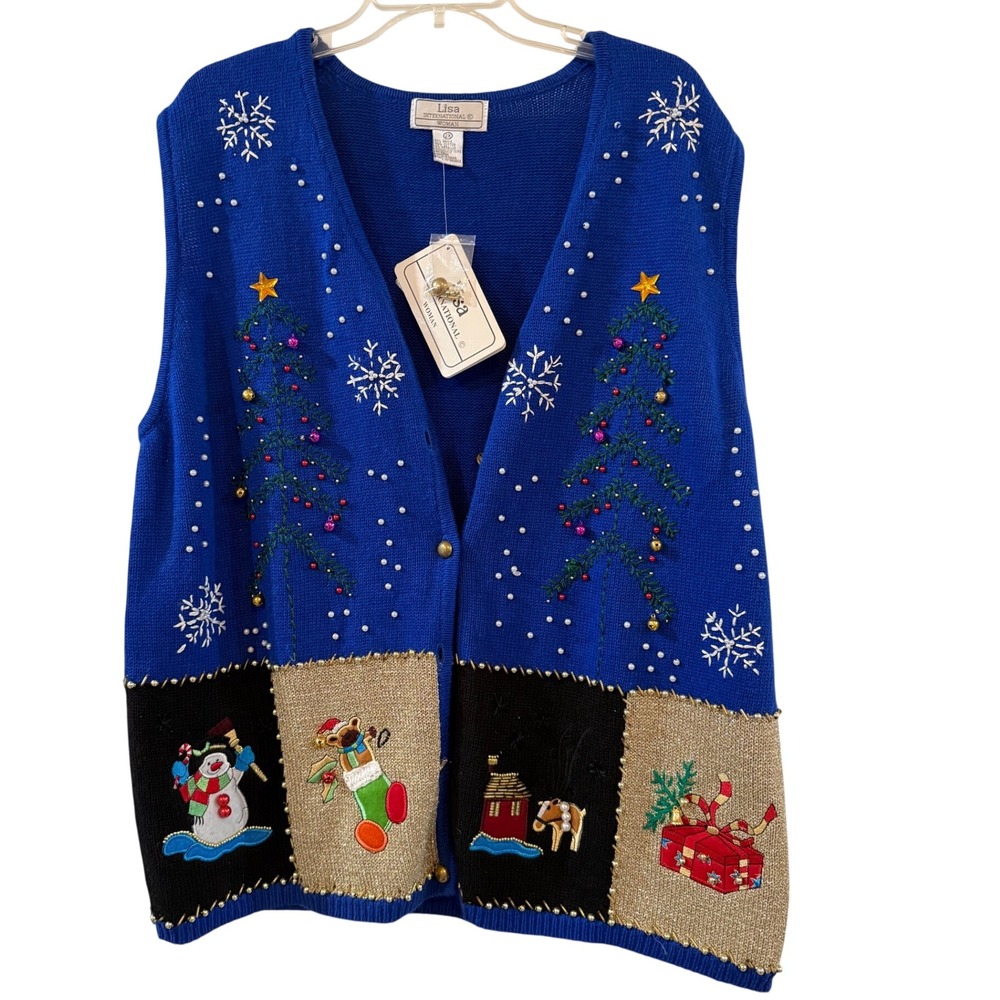 Vintage NWT Ugly Christmas Sweater Vest 90s Retro Knit Granny Holiday Plus 2X